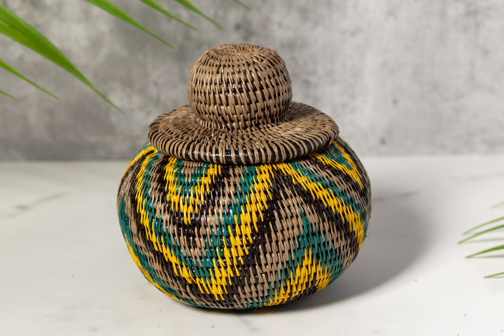 Tropical Harmony Woven Basket With Top