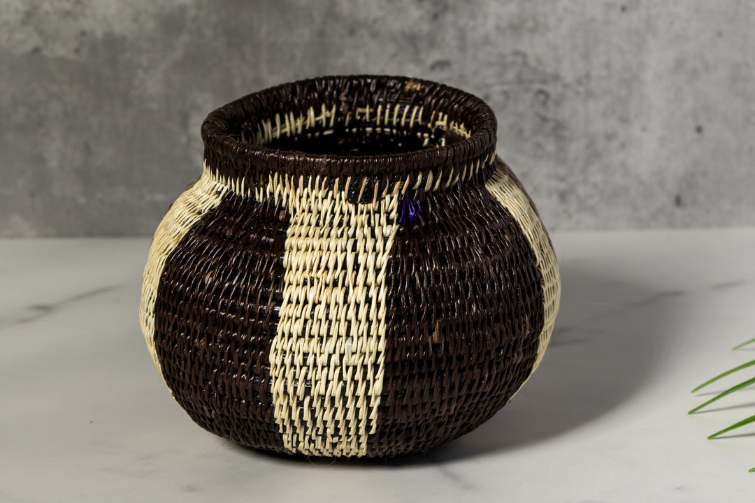 Black White And Green Woven Basket