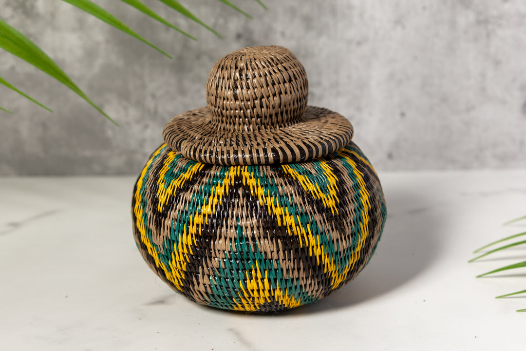Tropical Harmony Woven Basket With Top