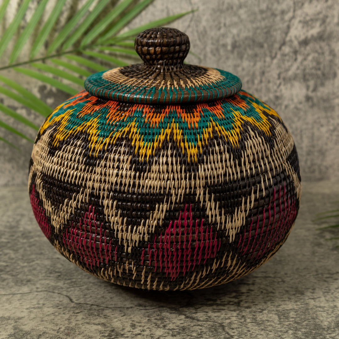 Multi-Color Southwest Design Rainforest Basket With Top