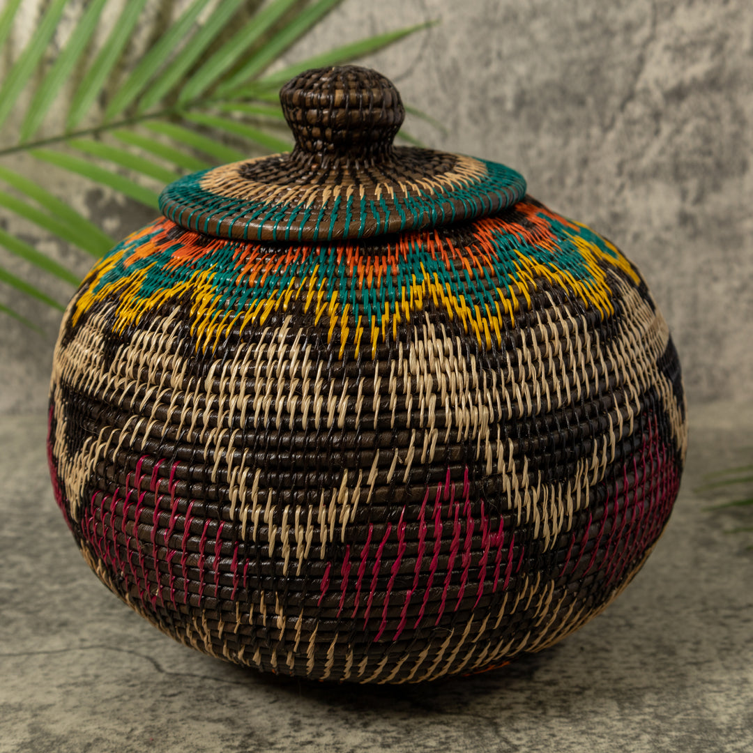 Multi-Color Southwest Design Rainforest Basket With Top