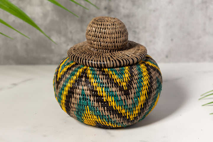 Tropical Harmony Woven Basket With Top