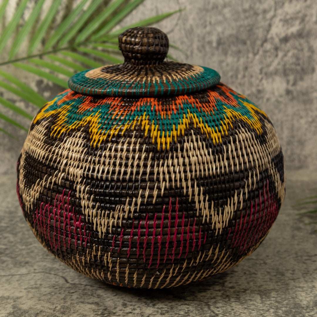 Multi-Color Southwest Design Rainforest Basket With Top
