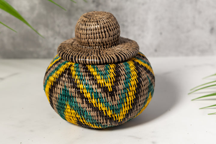 Tropical Harmony Woven Basket With Top