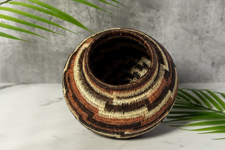 ZigZag Brown And White Woven Basket