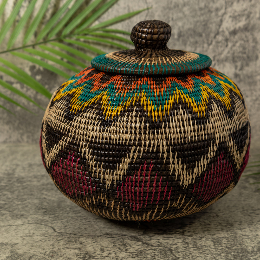 Multi-Color Southwest Design Rainforest Basket With Top