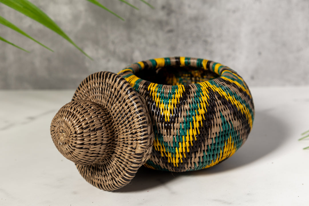 Tropical Harmony Woven Basket With Top