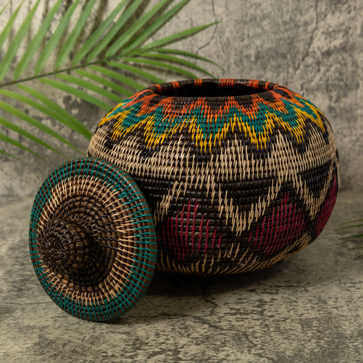 Multi-Color Southwest Design Rainforest Basket With Top