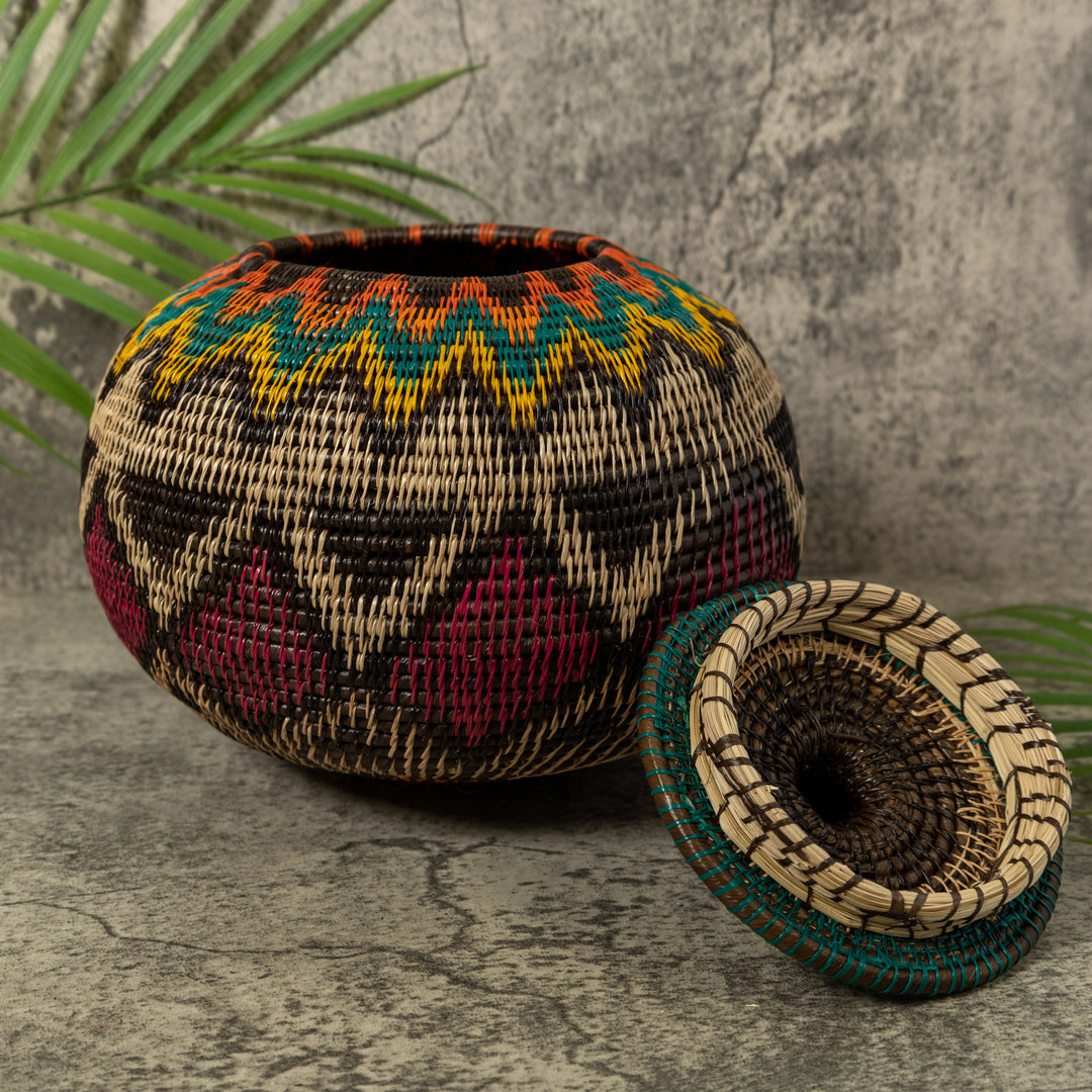 Multi-Color Southwest Design Rainforest Basket With Top