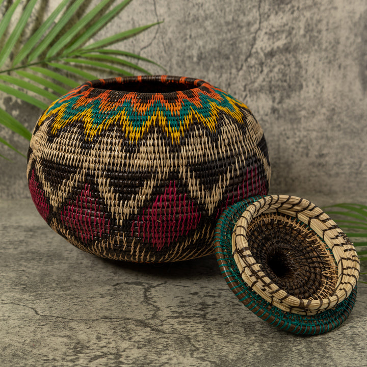 Multi-Color Southwest Design Rainforest Basket With Top