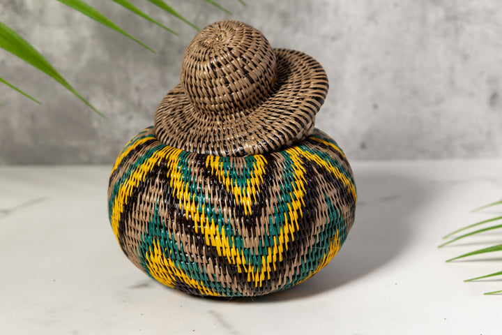 Tropical Harmony Woven Basket With Top