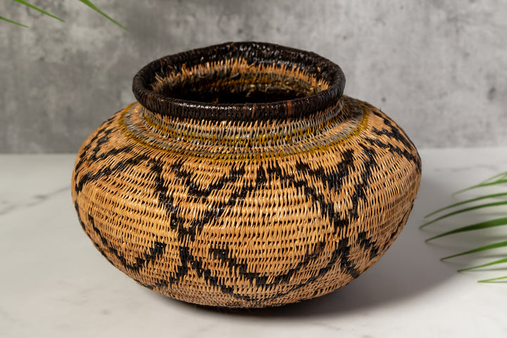 Brown And Black Southwest Design Woven Basket