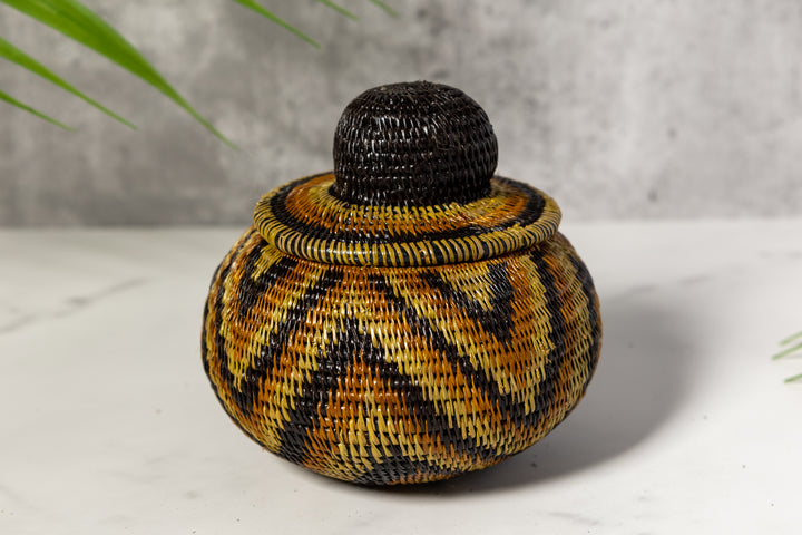 Brown Forest Chimes Woven Basket With Top