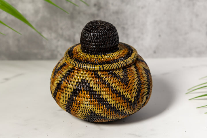 Brown Forest Chimes Woven Basket With Top