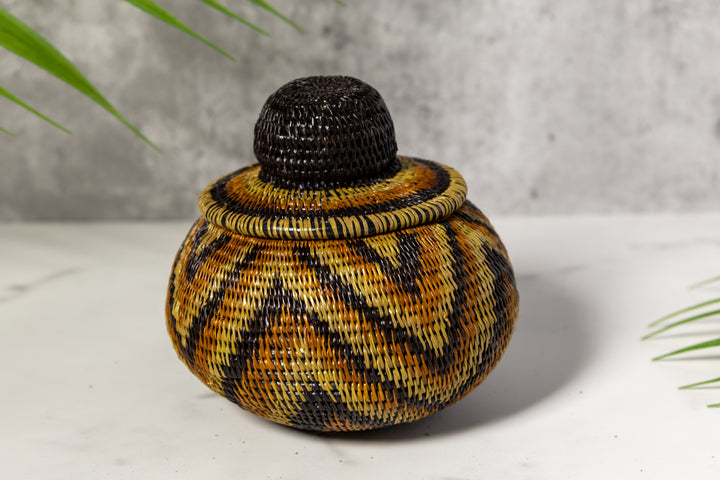 Brown Forest Chimes Woven Basket With Top