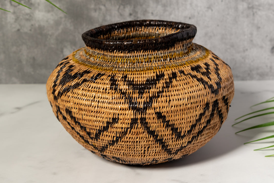 Brown And Black Southwest Design Woven Basket