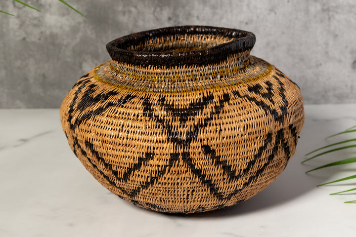 Brown And Black Southwest Design Woven Basket