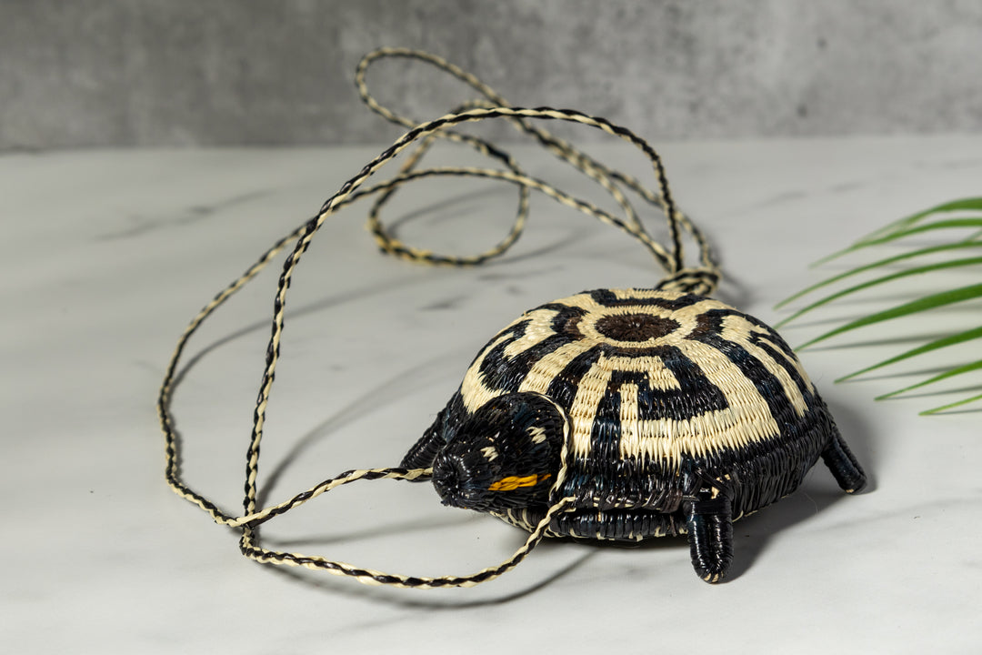 Black And White Turtle Purse Woven Basket