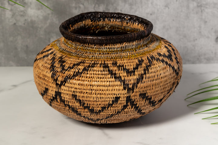 Brown And Black Southwest Design Woven Basket