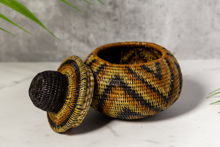 Brown Forest Chimes Woven Basket With Top