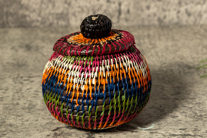 Small Orange Jungle Allure Woven Basket With Top