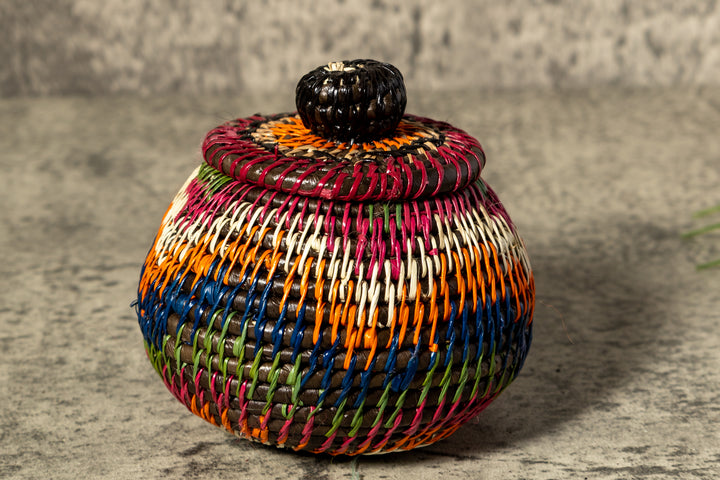 Small Orange Jungle Allure Woven Basket With Top