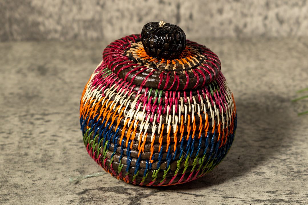 Small Orange Jungle Allure Woven Basket With Top
