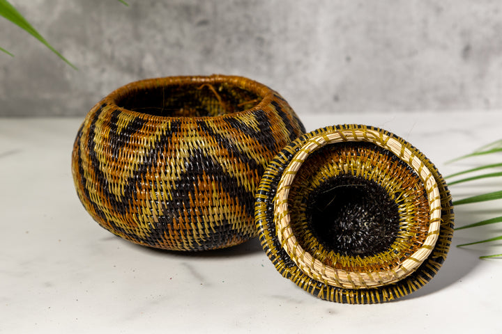 Brown Forest Chimes Woven Basket With Top