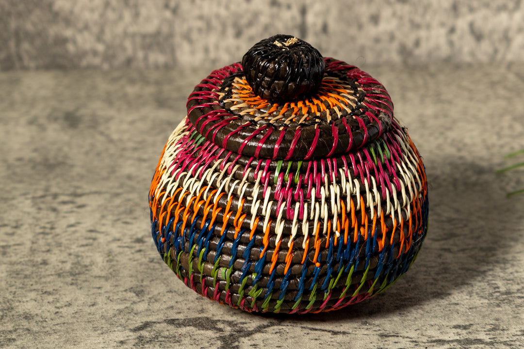 Small Orange Jungle Allure Woven Basket With Top