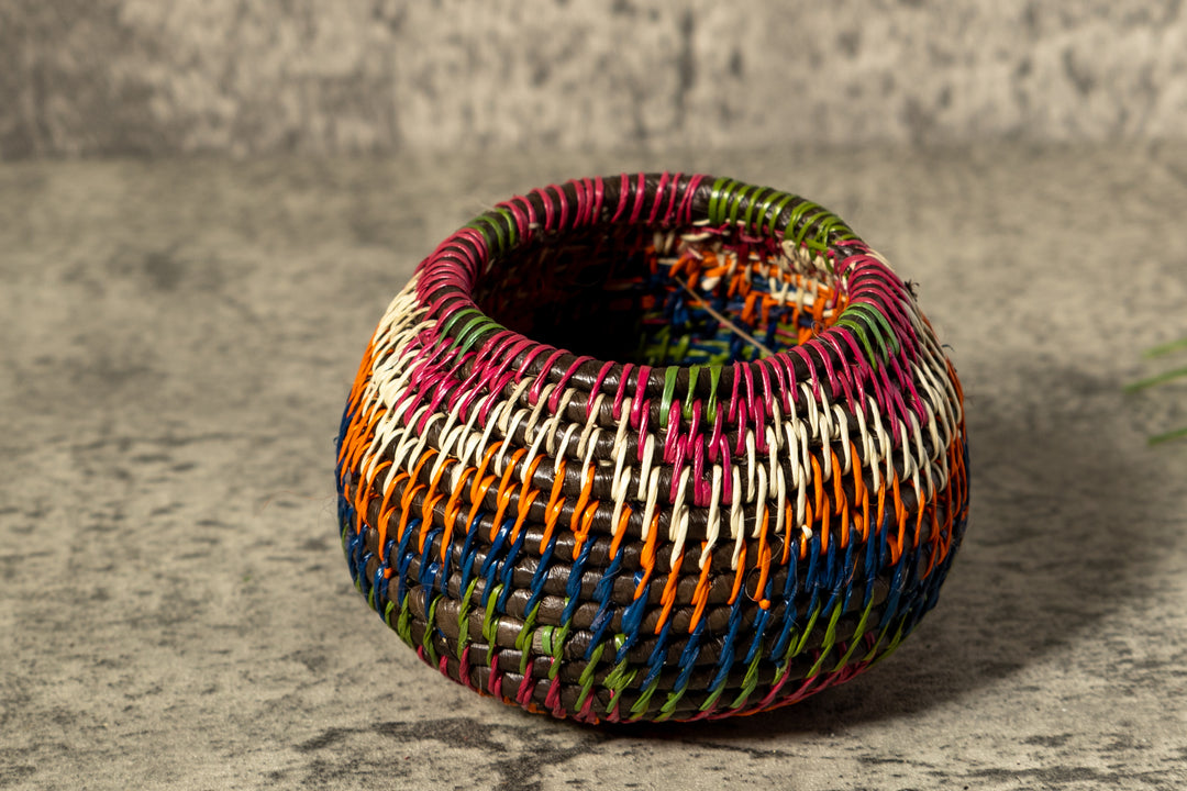 Small Orange Jungle Allure Woven Basket With Top