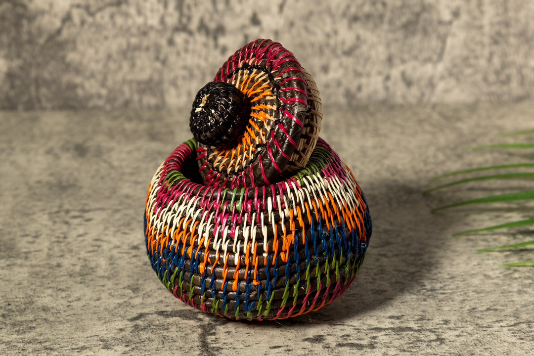 Small Orange Jungle Allure Woven Basket With Top