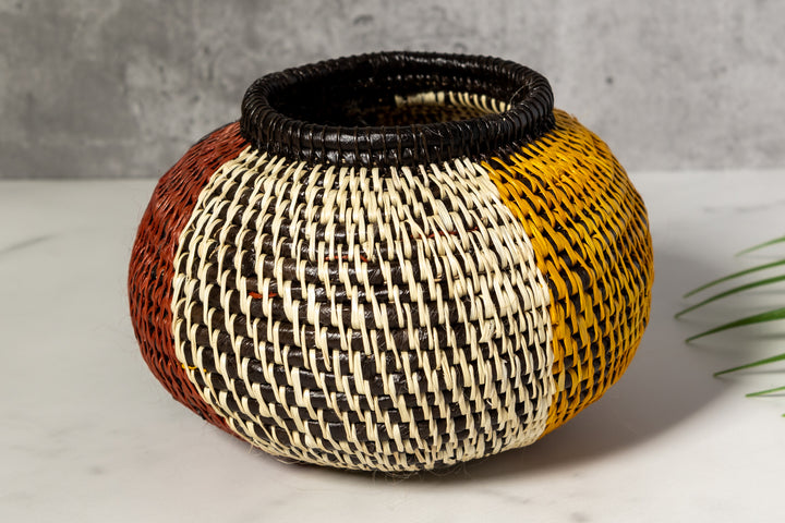 Brown Black White And Gold Classic Woven Basket