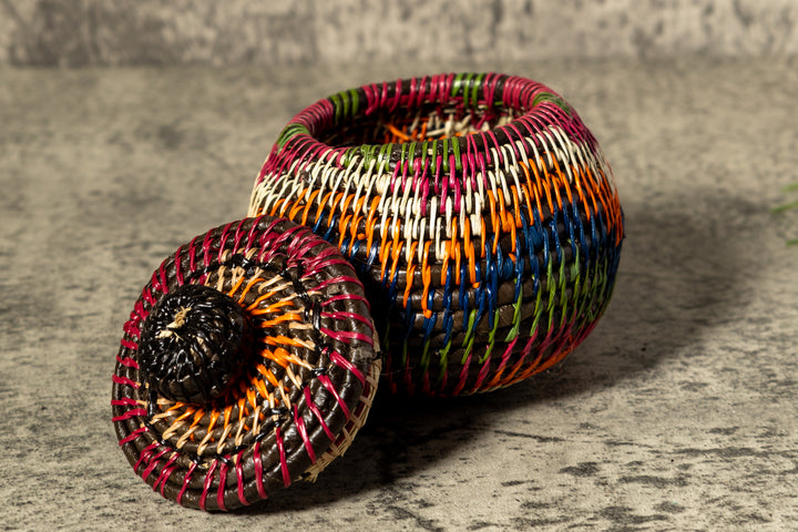 Small Orange Jungle Allure Woven Basket With Top