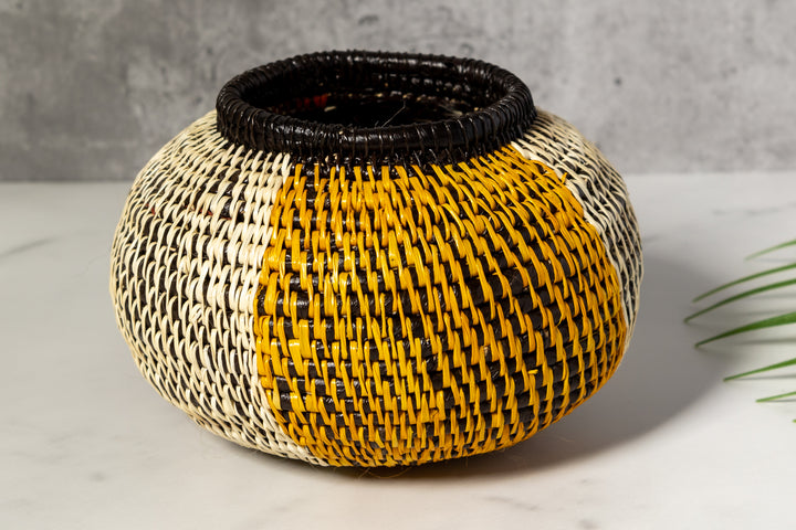 Brown Black White And Gold Classic Woven Basket
