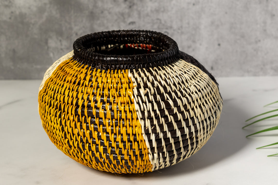 Brown Black White And Gold Classic Woven Basket
