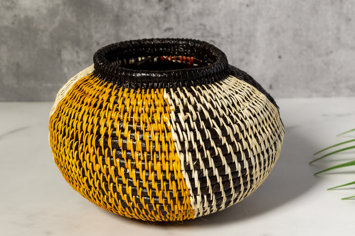 Brown Black White And Gold Classic Woven Basket