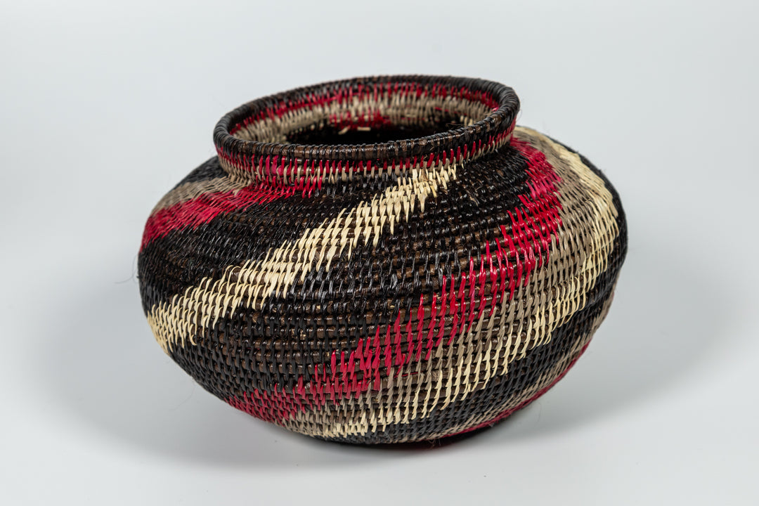Black White And Red Spiral Woven Basket