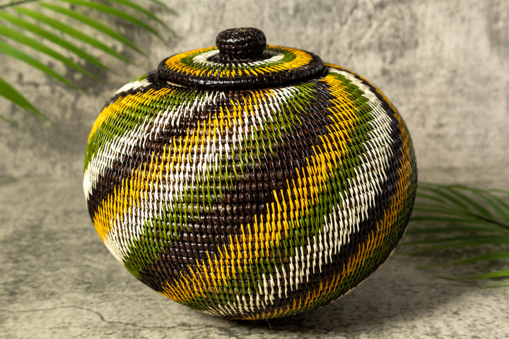 Jungle Rhapsody Woven Basket With Top