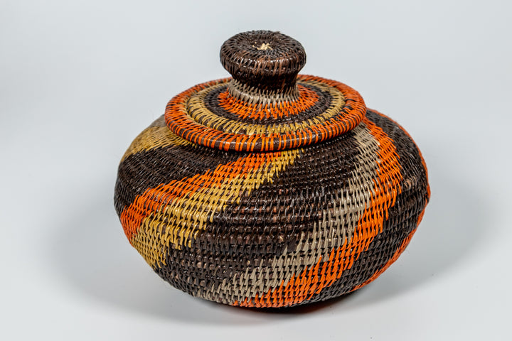 Black orange And Gray Woven Basket With Top
