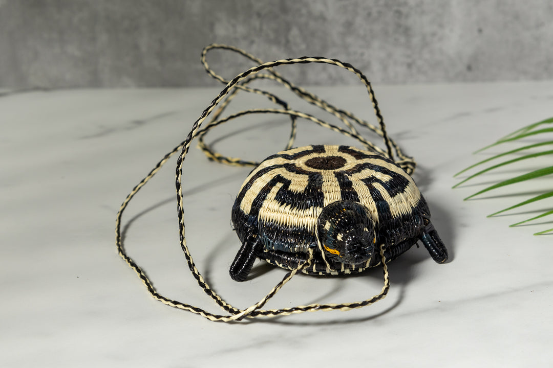 Black And White Turtle Purse Woven Basket