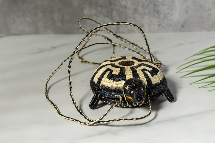 Black And White Turtle Purse Woven Basket