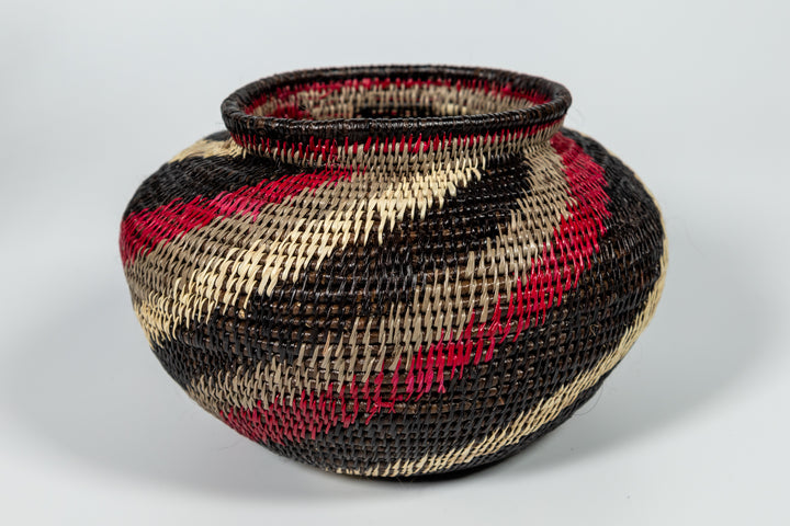 Black White And Red Spiral Woven Basket