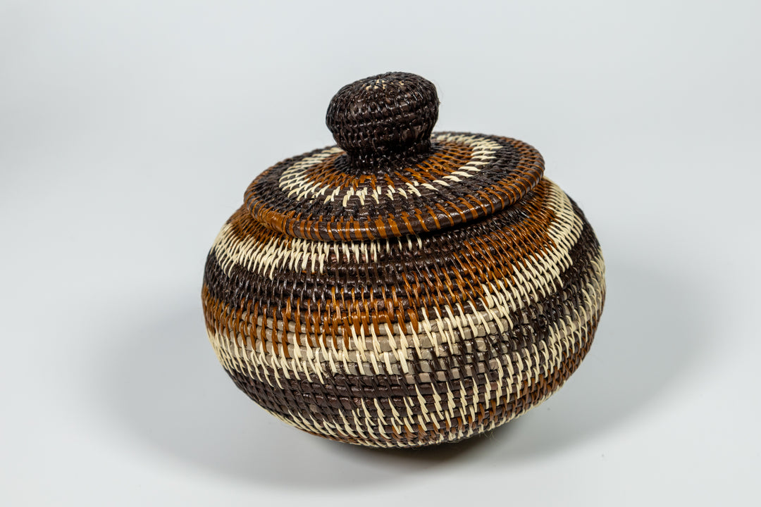 Brown And White Spiral Woven Basket
