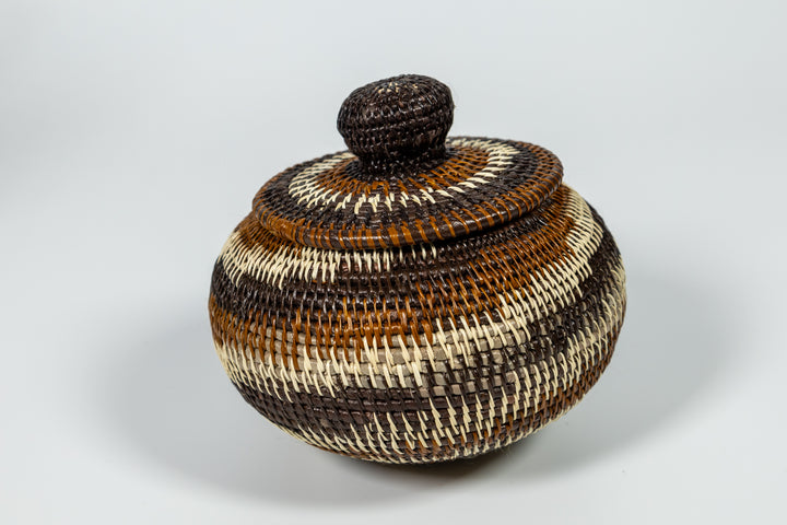Brown And White Spiral Woven Basket