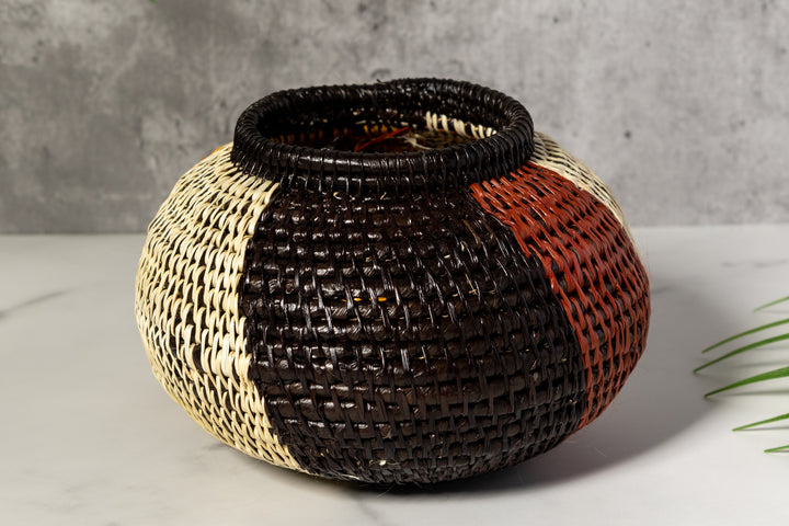 Brown Black White And Gold Classic Woven Basket