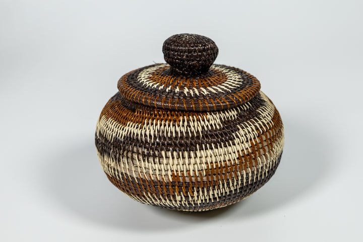 Brown And White Spiral Woven Basket