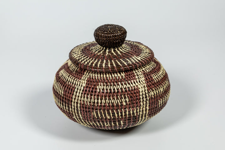 Brown And White Greek Key Woven Basket