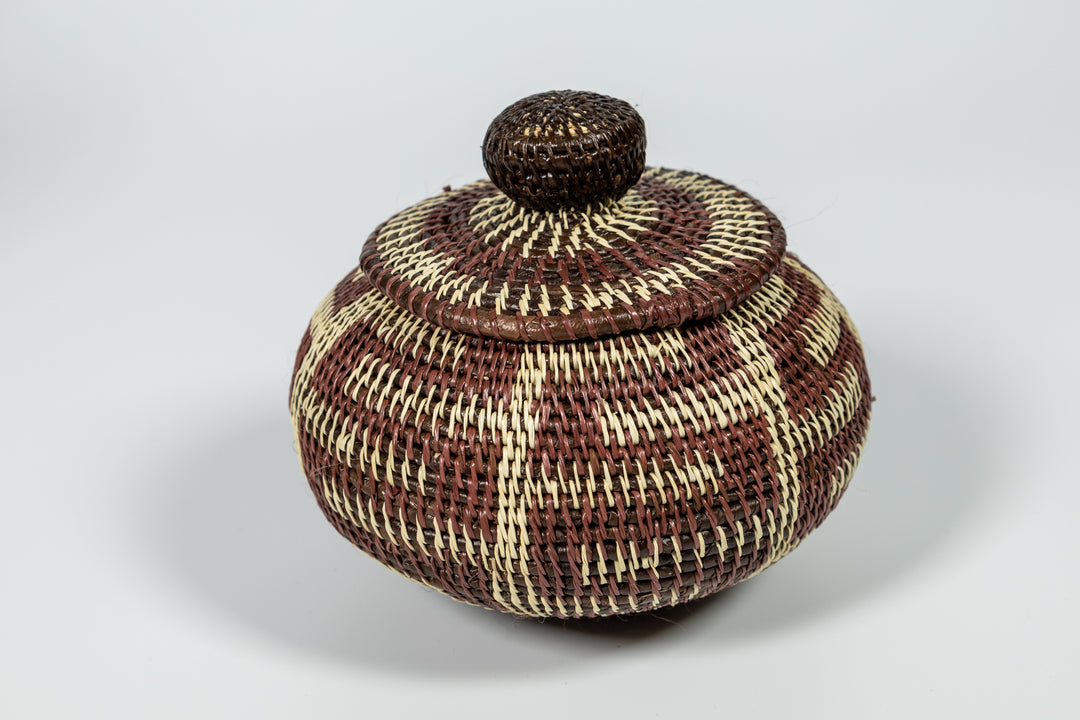 Brown And White Greek Key Woven Basket