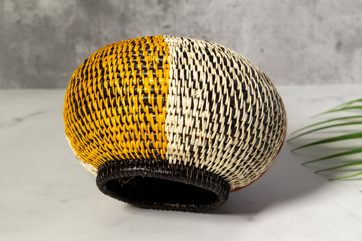 Brown Black White And Gold Classic Woven Basket