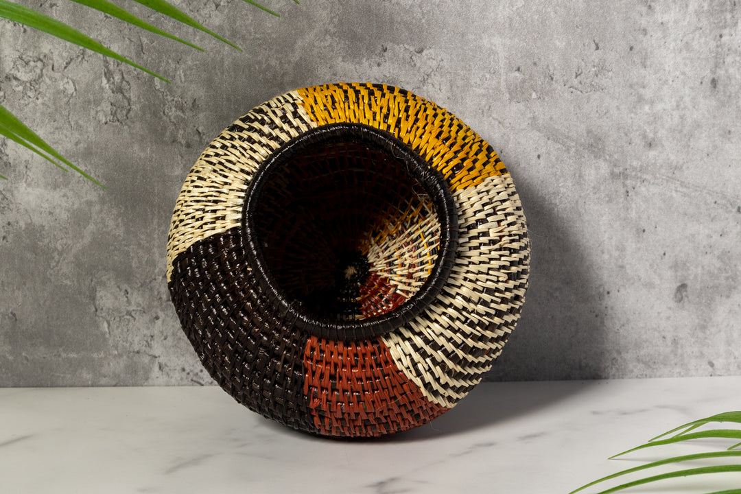Brown Black White And Gold Classic Woven Basket